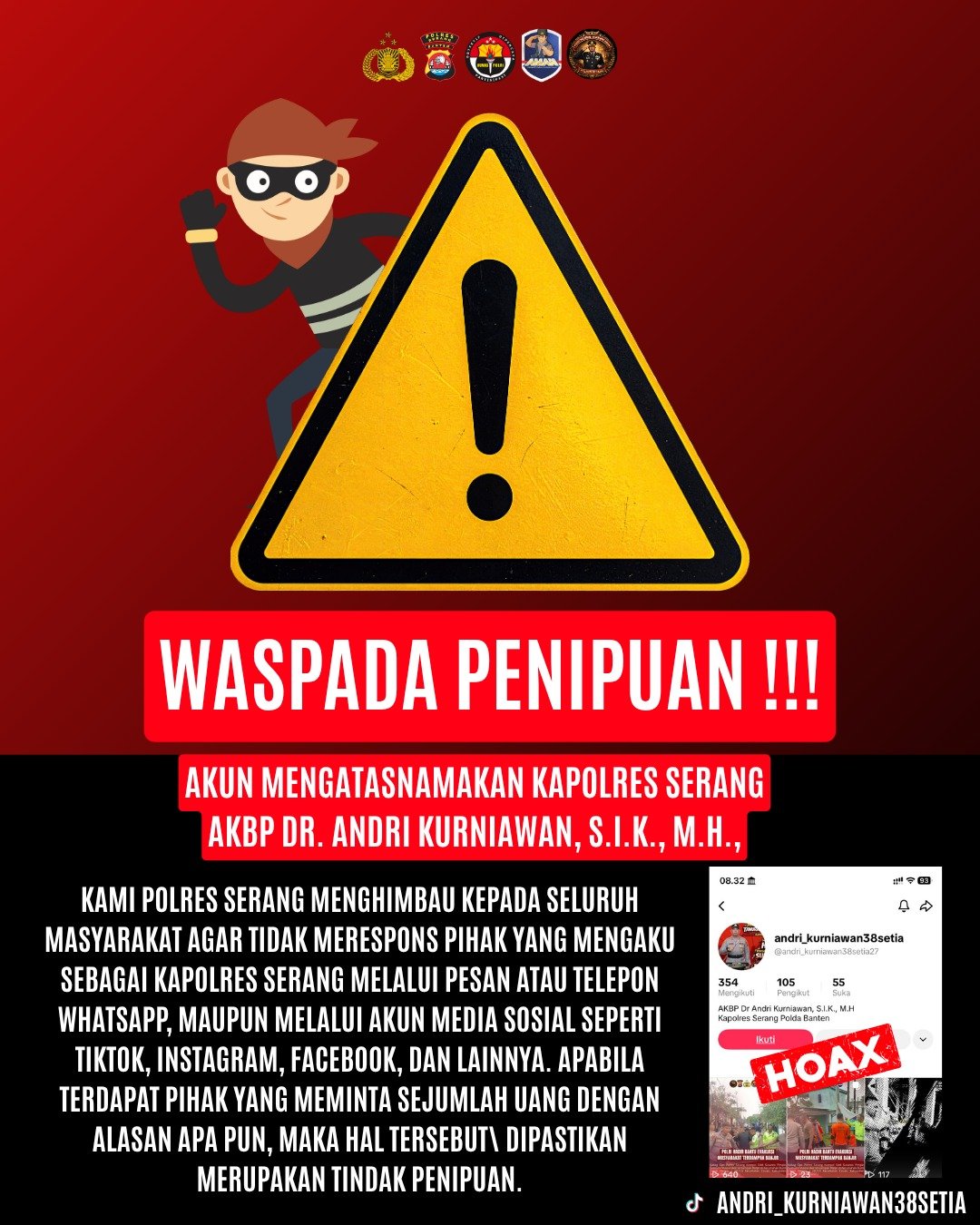 Nama Kapolres Serang Dicatut untuk Penipuan, Polisi Imbau…